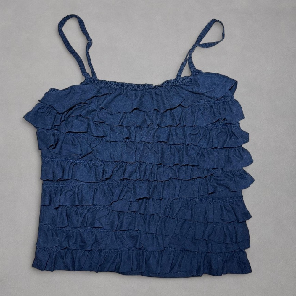 Hollister Navy Blue Ruffle Cami Tank Top Women's Small Y2K